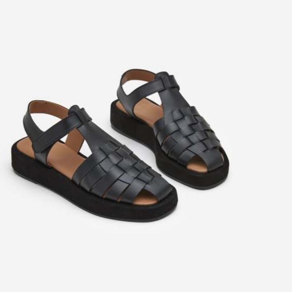 New Flattered Gigi Leather Black Sandals - Picture 1 of 8